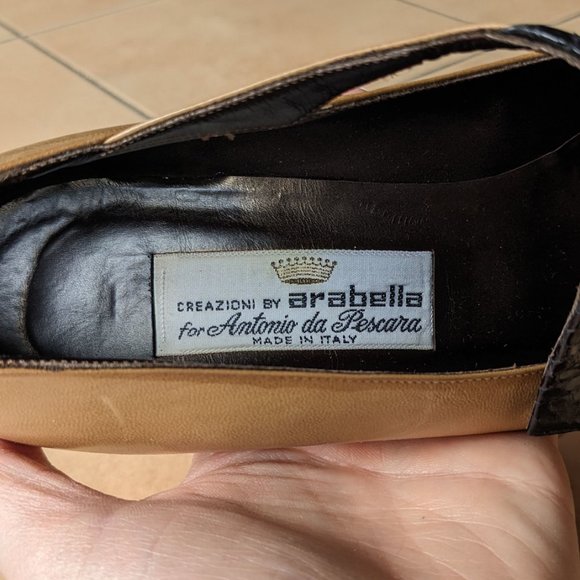 Vintage Tan and Black Snakeskin Strap Pumps - Picture 5 of 7